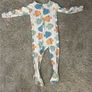 Child of Mine fish blue White and Orange Print Footie pajamas